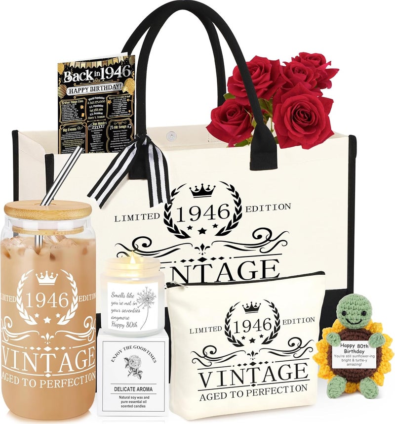 DOGMEM 40th 50th 60th Birthday Gifts for Women Tote Bag Birthday Gifts Set for Mom Wife Sister Grandma Birthday Gifts for Her - Image 1